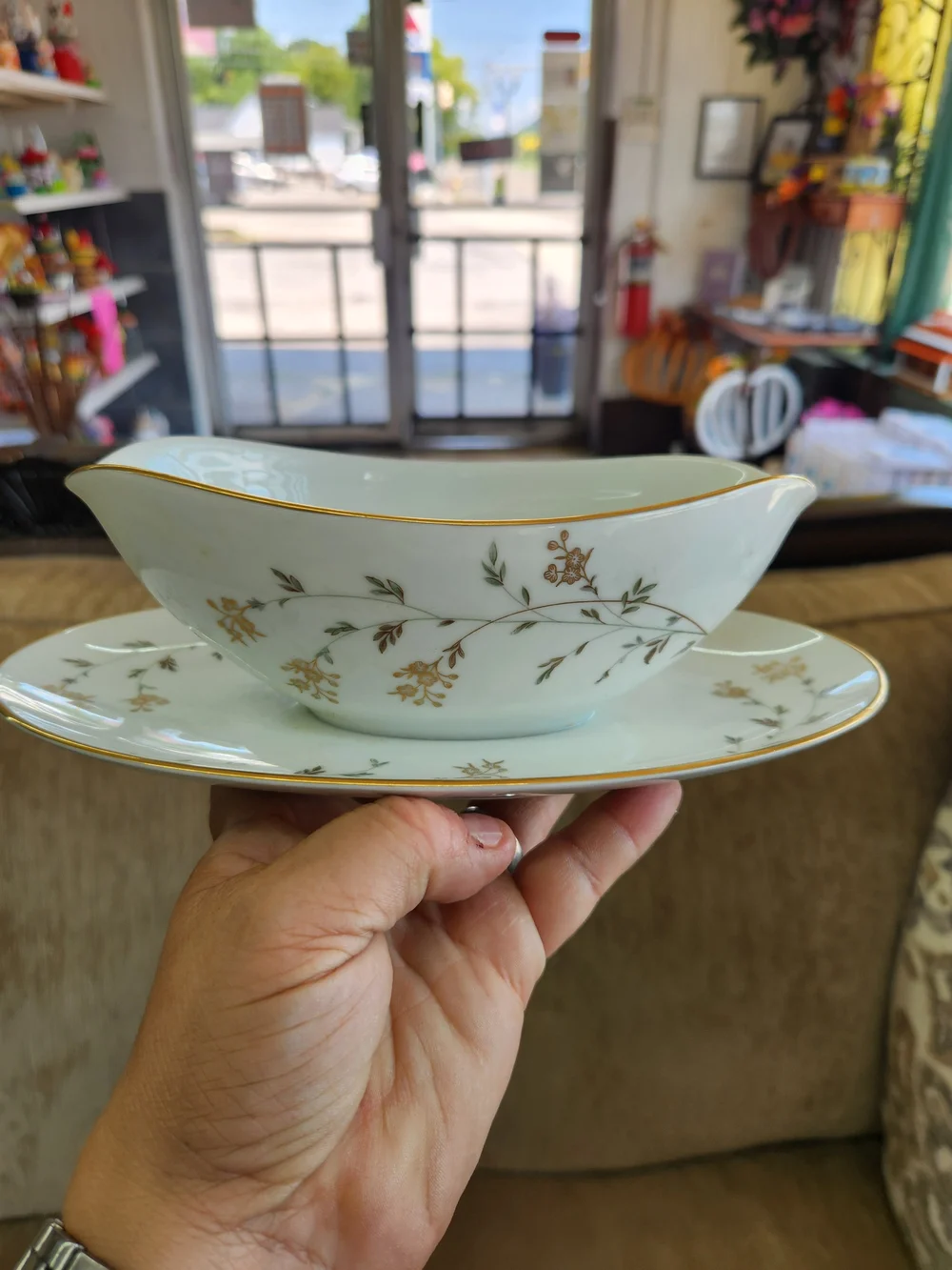 Noritake White and Gold Porcelain Gravy Boat with Underplate